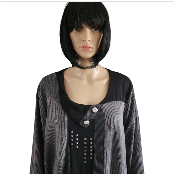 Claire France asymmetrical patterns quarter sleeves tunic, plus size 3X - Picture 5 of 11